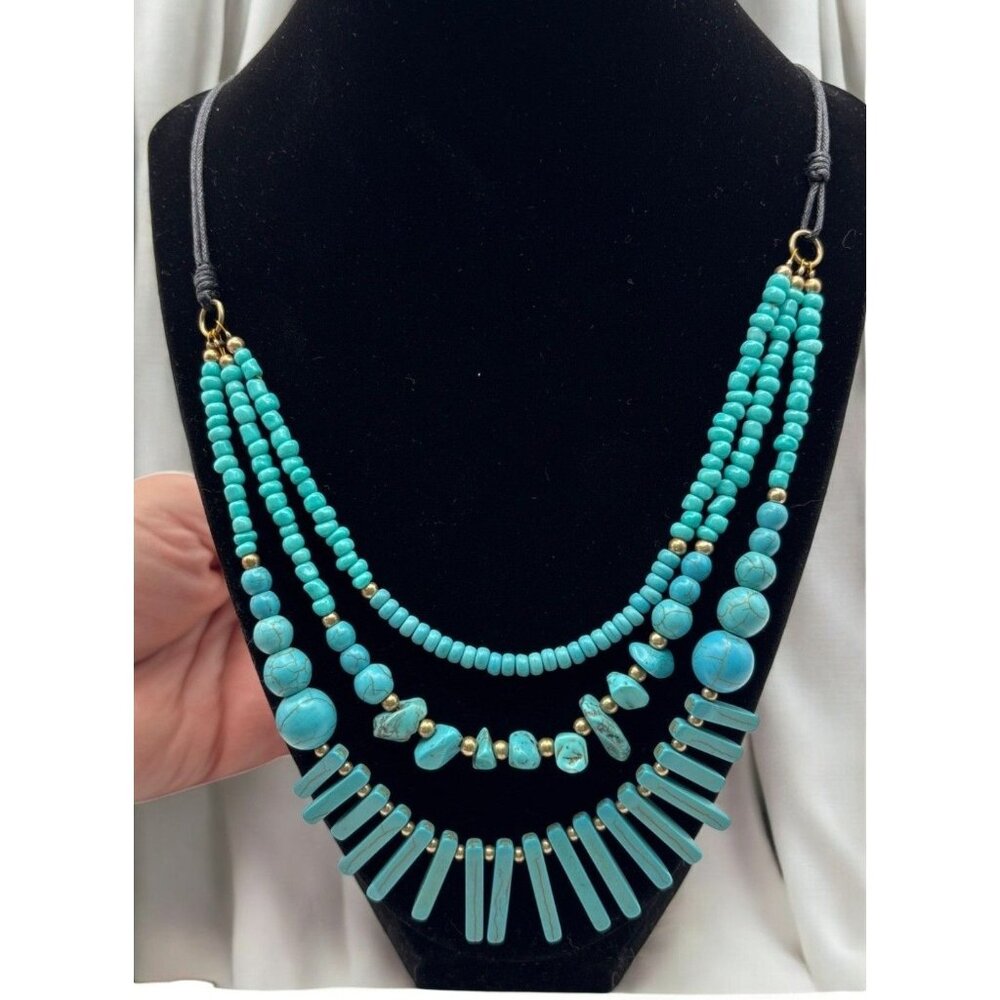 Karma Bella Faux Turquoise Beaded Necklace Multi Stranded Layered Island Tribal